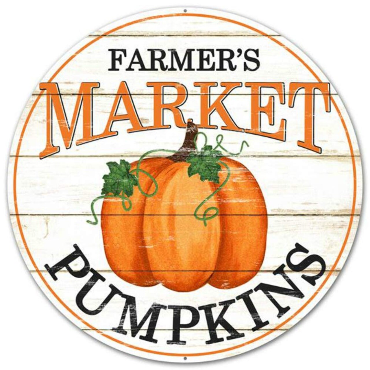 Round 12" Farm Fresh Metal Sign for Wreath Accents, Centerpieces, Crafts, and Decorations (Pumpkins - Orange, Black, Multi, 12" Dia)